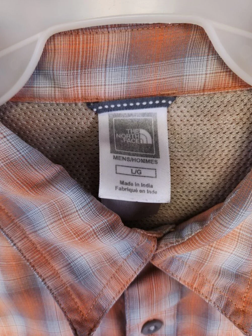 The North Face Men's Large Orange Plaid Long Sleeve Button Up Shirt Modal Blend